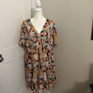 Cupshe tropical leaf short sleeve flounce hem mini dress Size XL